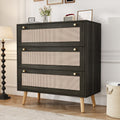 Farmhouse Rattan Dresser with 3 Drawers - Wooden Storage Chest for Bedroom, Living Room & Hallway, Vintage Style Organizer