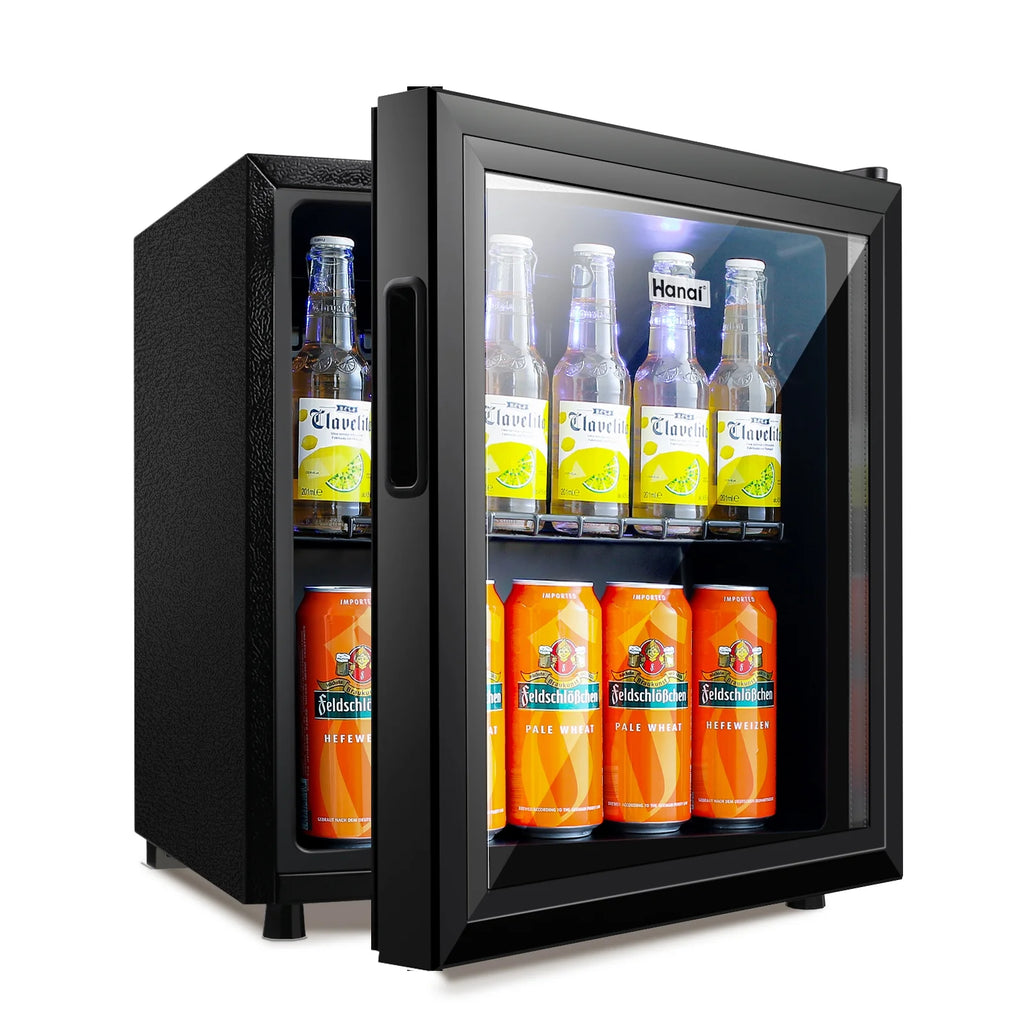 62-Can Beverage Cooler and Refrigerator, Small Mini Fridge for Home, Office or Bar with Glass Door and Adjustable Removable Shelves，Perfect for Soda Beer or Wine, Stainless Steel, 1.6 Cu.Ft.