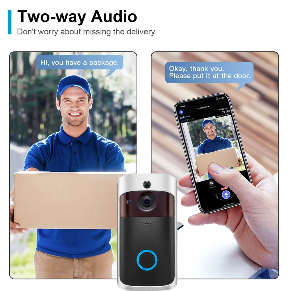 2PCS Ring & Video Doorbell with Camera Wireless WiFi Security Phone Bell 720PHD Video Doorbell Camera, Wireless Doorbell Camera with Chime