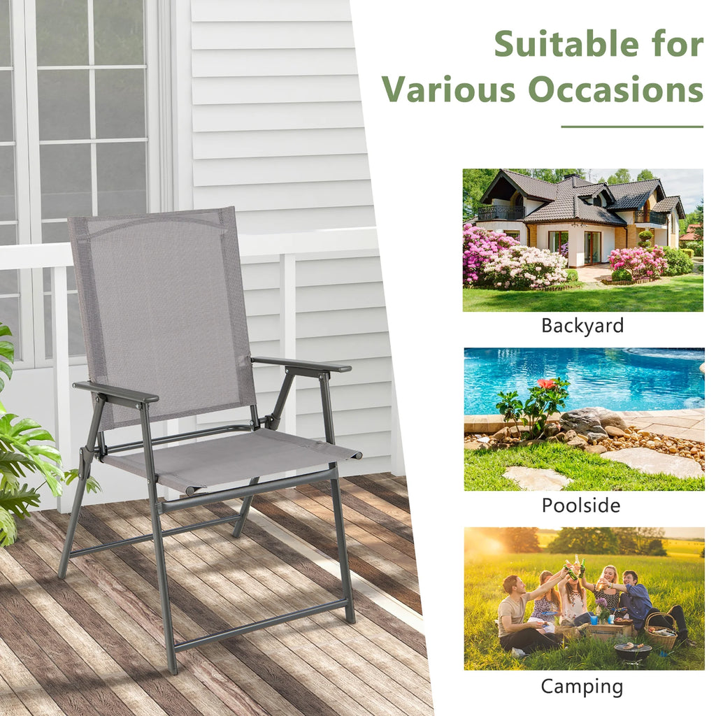Costway 4pcs Patio Folding Portable Dining Chairs Metal Frame Armrests Garden Black