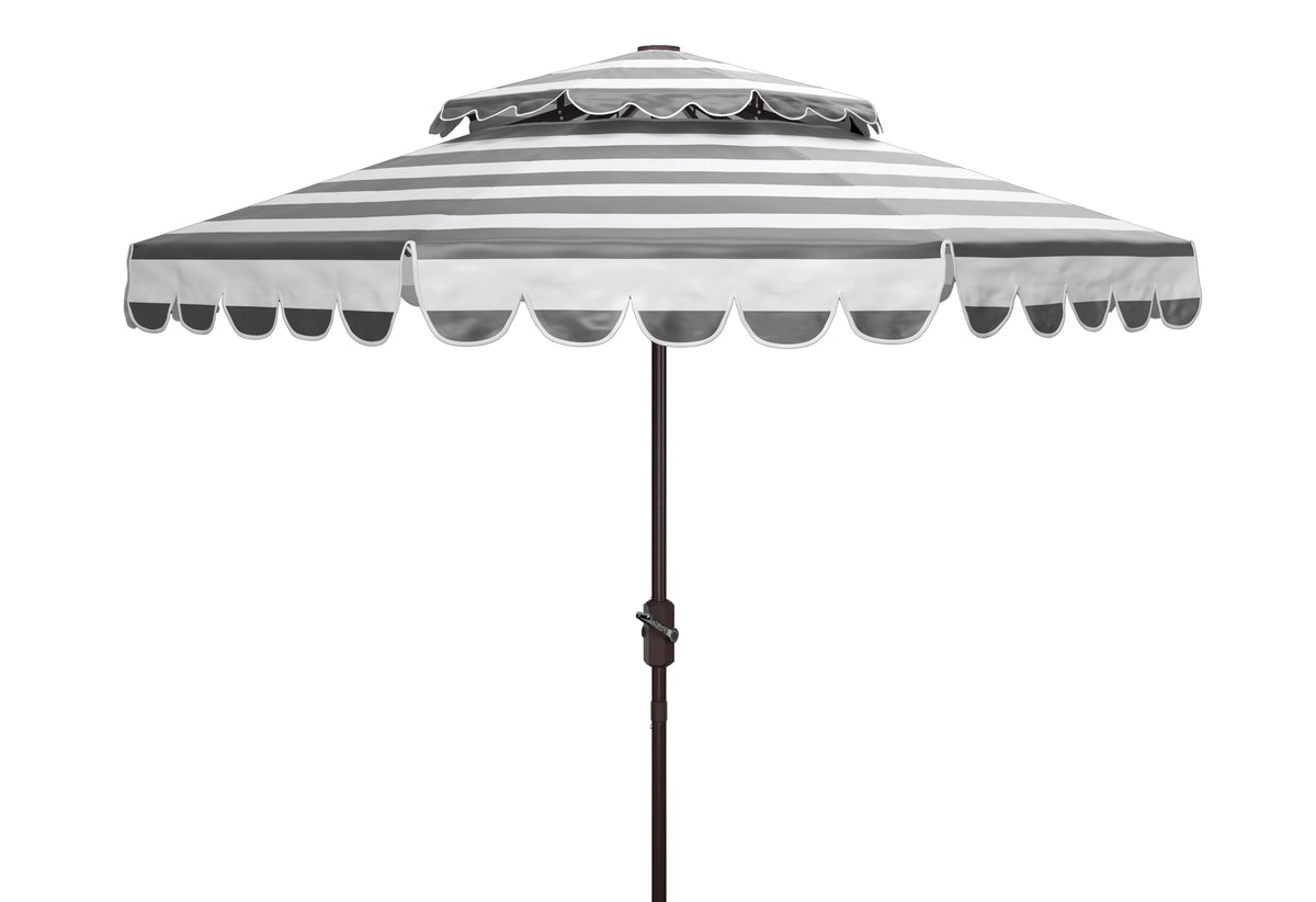 Safavieh Vienna 9' Market Crank Double Top Patio Umbrella, Grey/White