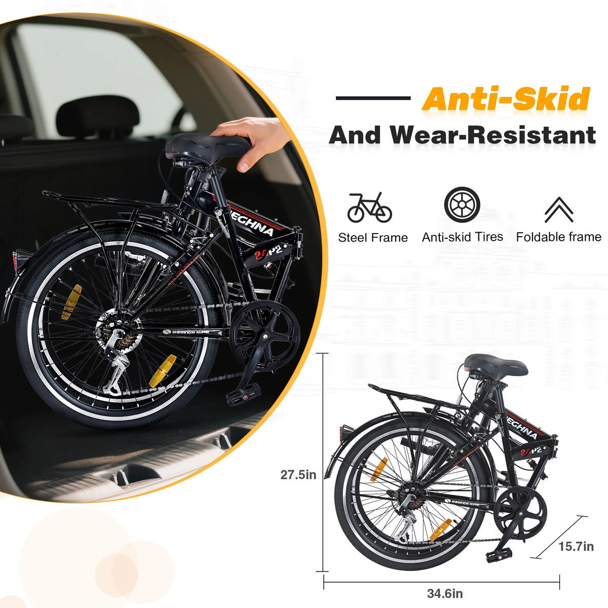 Meghna 24 inch Folding Bike 7 Speed V Brake City Commuter for Men Women Daily Commuting Black
