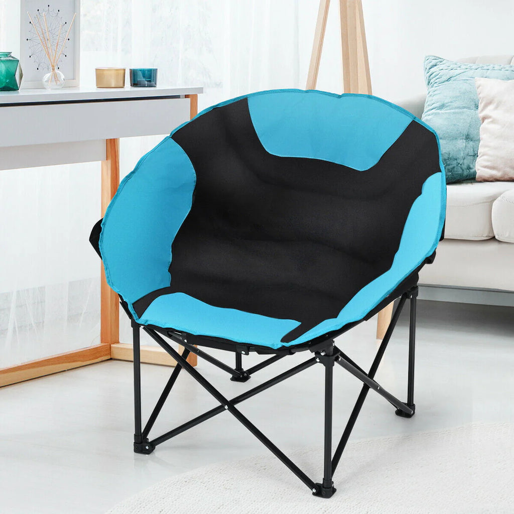 Gymax Moon Saucer Steel Camping Chair Folding Padded Seat w/ Carry Bag