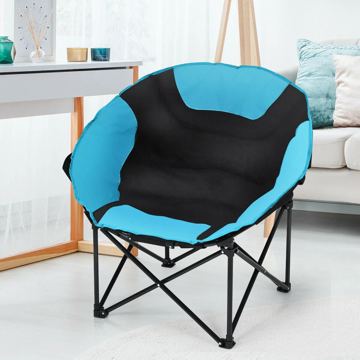 Gymax Moon Saucer Steel Camping Chair Folding Padded Seat w/ Carry Bag