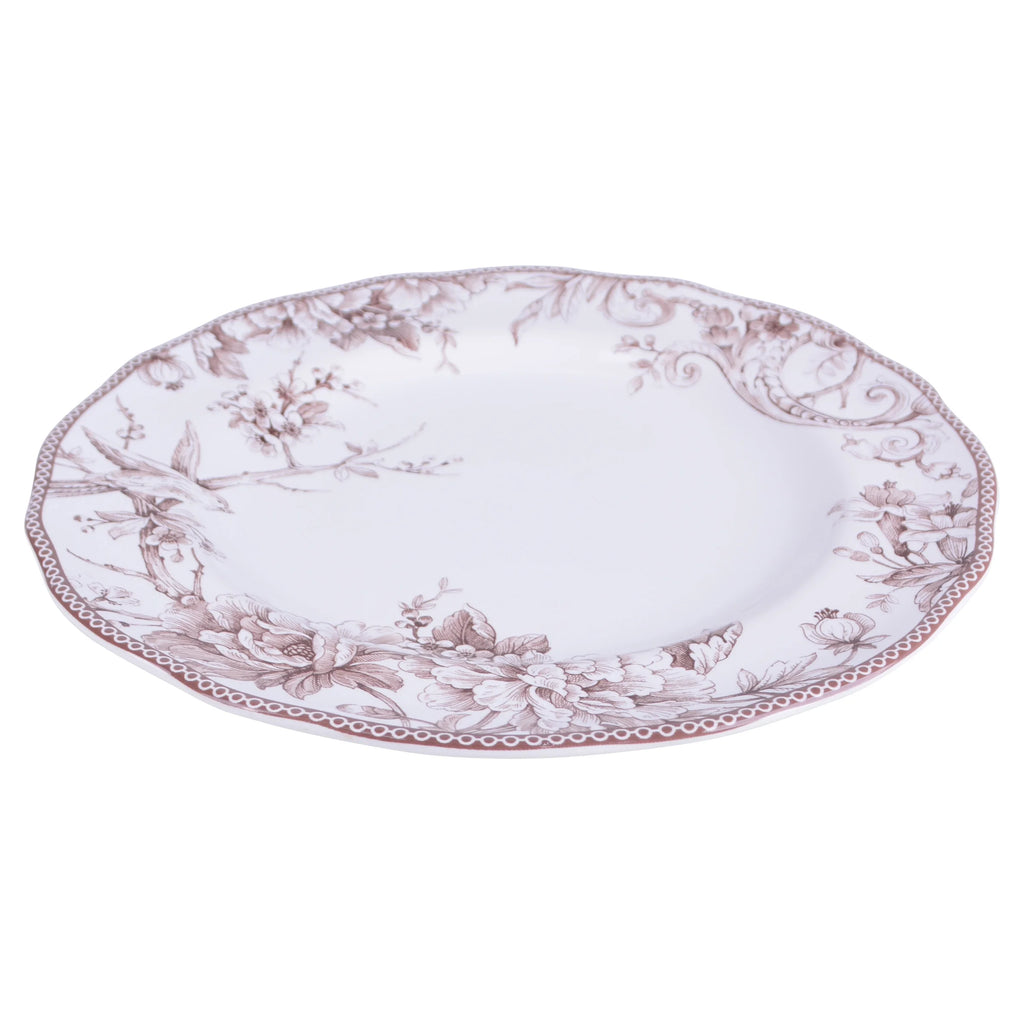 222 Fifth Adelaide Brown on White Porcelain 12 Piece Dinnerware Set, Plates & Bowls, Service for 4