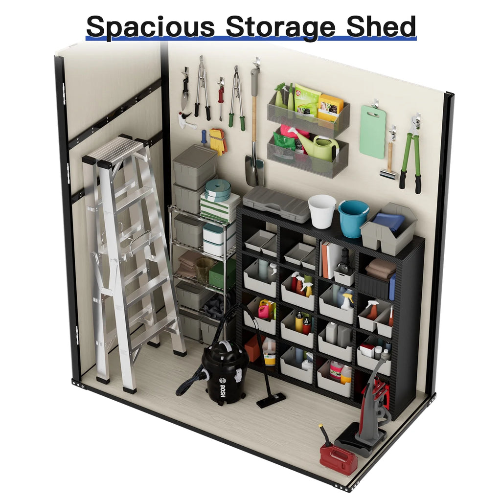 Sunmthink 5.0' X 3.1' Resin Outdoor Shed with Base Frame, Plastic Shed with Lockable Door, for Garden, Ptaio, Backyard, Gray