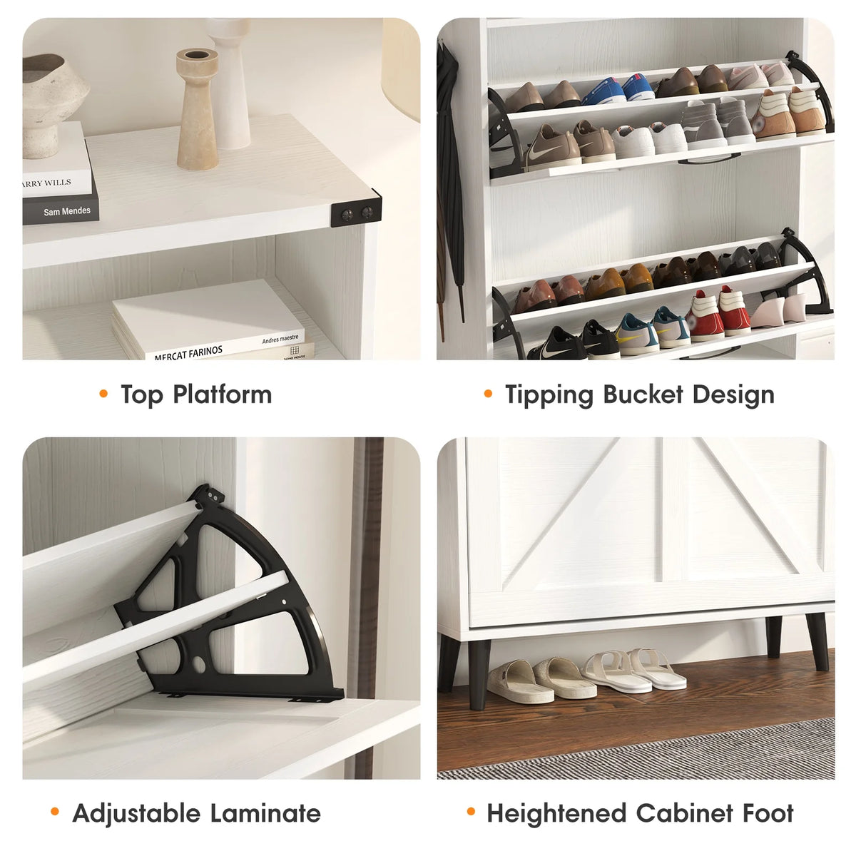 Veanerwood Shoe Cabinet with 2 Flip Drawers Farmhouse Shoe Storage Cabinet Organizer for Entryway, Gray
