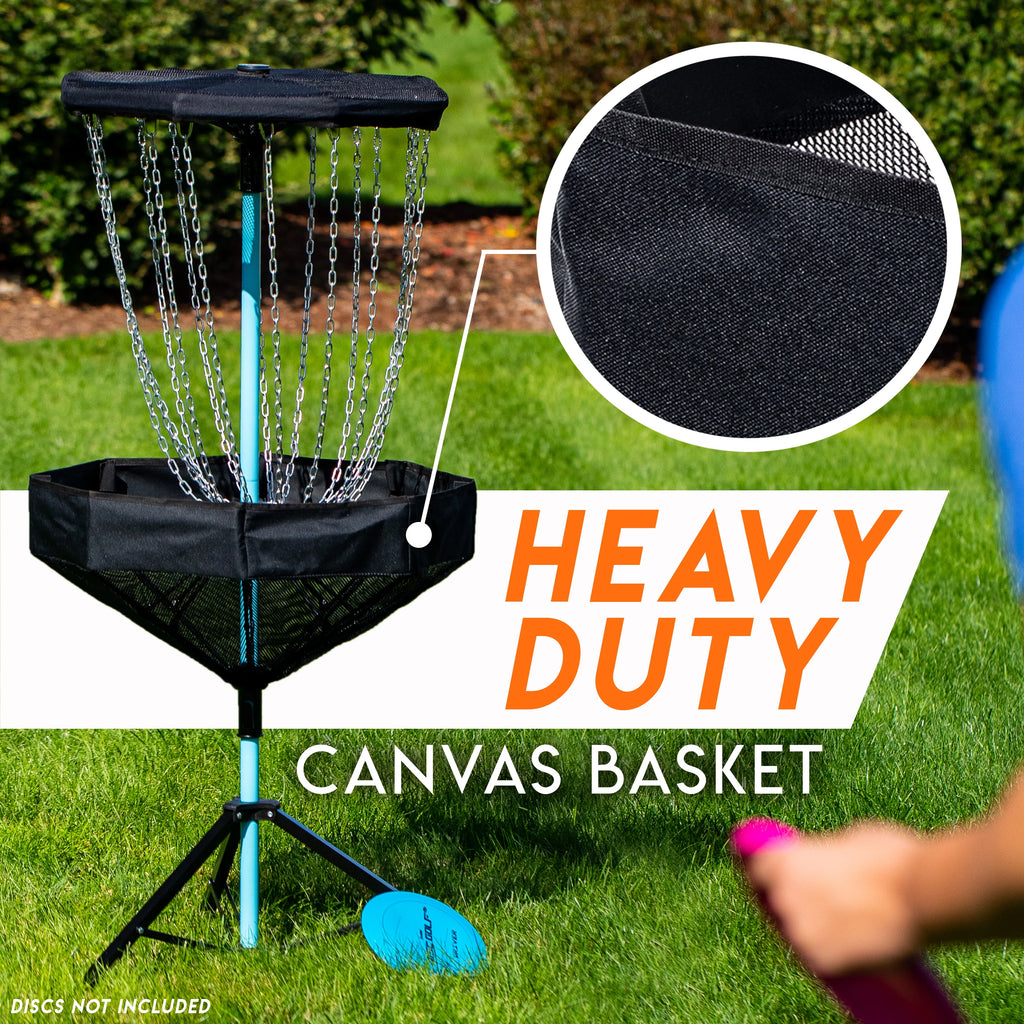 Franklin Sports Disc Golf Basket - PDGA Approved - Elite Portable Disc Golf Target Basket Set with Premium Metal Chains + Canvas Basket - Disc Golf Equipment + Hole Stand