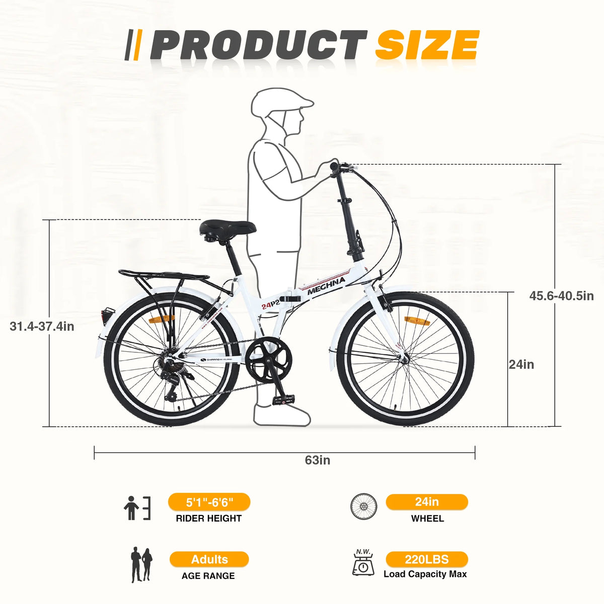 Meghna 24 inch Folding Bike 7 Speed V Brake City Commuter for Men Women Daily Commuting Black