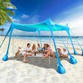 Rhino Valley Beach Tent Sun Shelter, Beach Canopy Tent Sun Shade U PF 50+ Protection with 8 Sandbags 4 Stability Poles, Outdoor Beach Shade Canopy for Beach, Camping, Fishing