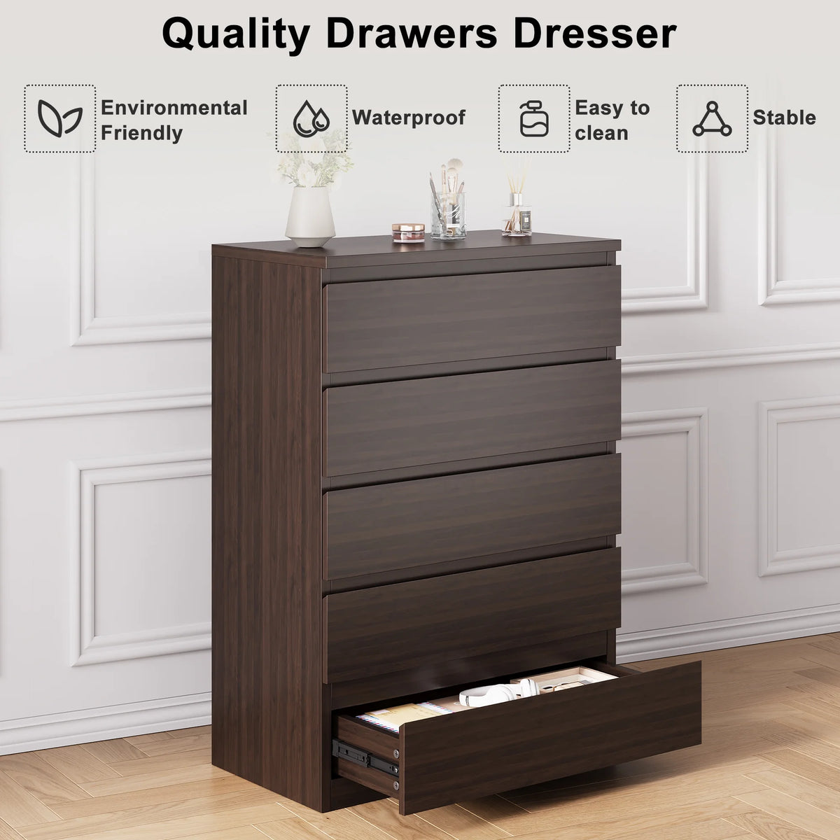 LAFGUR 6 Drawer Double Dresser,Wood Storage Organizer Cabinet Chest for Bedroom Living Room,White