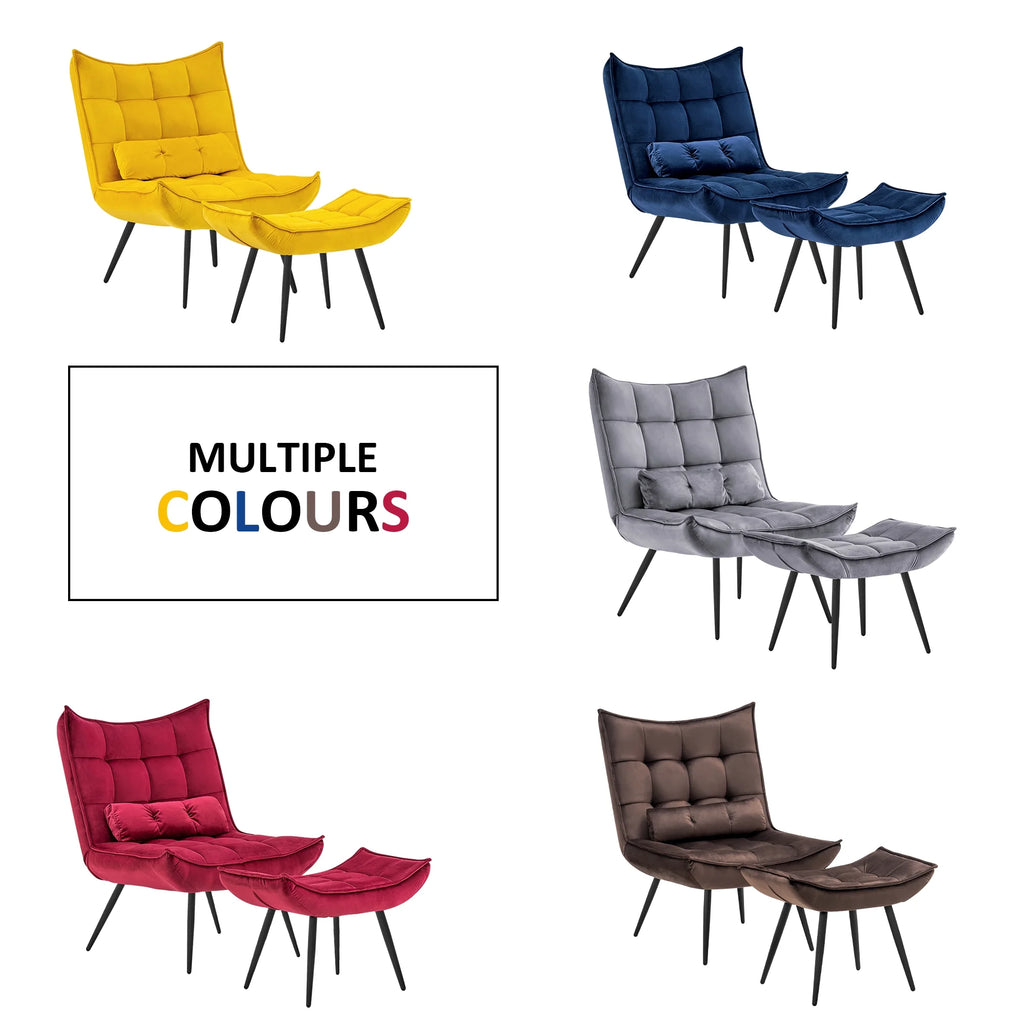 MCombo Accent Chair with Ottoman, Velvet Modern Chairs with Metal Legs for Living Room 4079 (Yellow)
