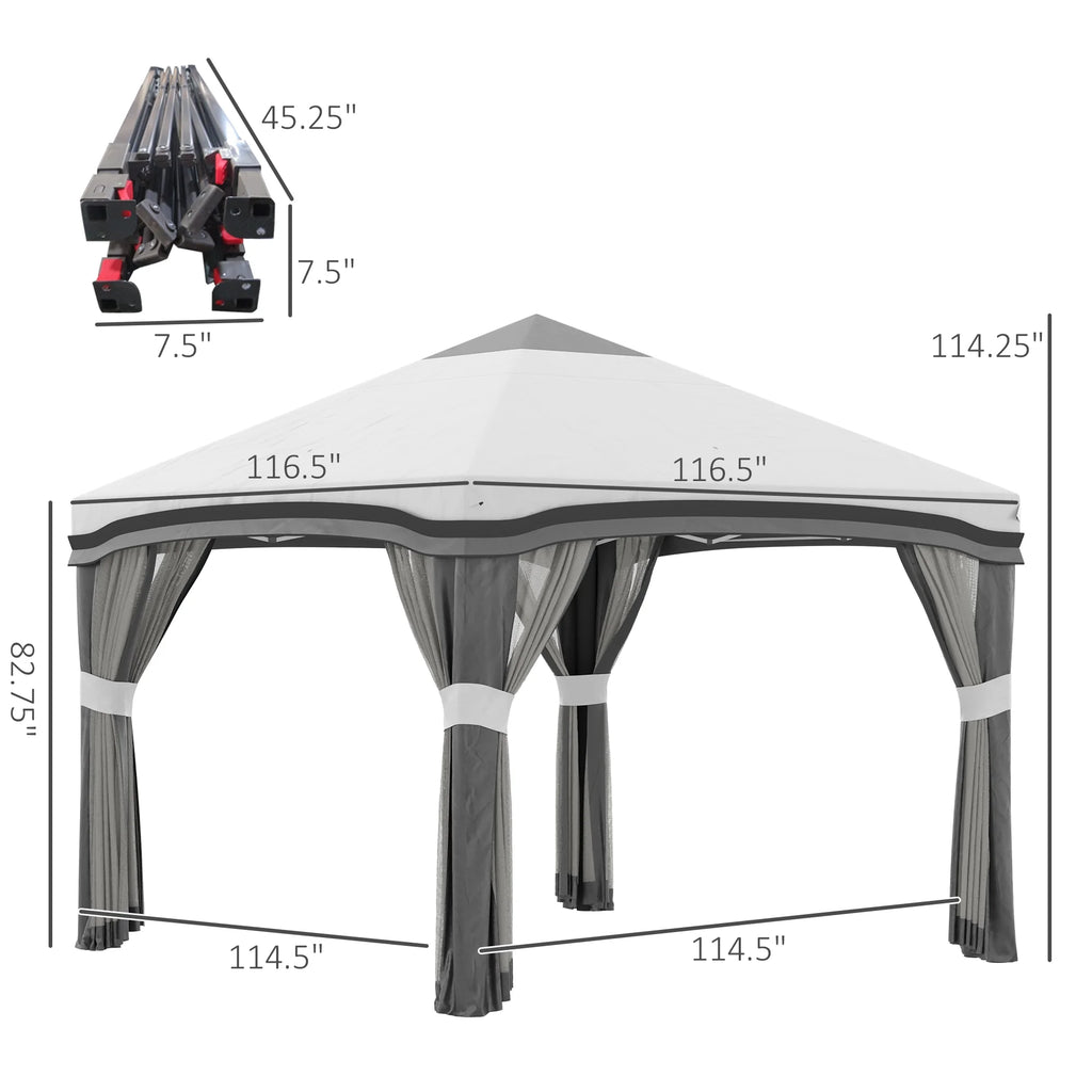 Outsunny 10' x 10' Pop Up Canopy with Nettings, Foldable Party Tent with Wheeled Carry Bag and 4 Sand Bags, Beige