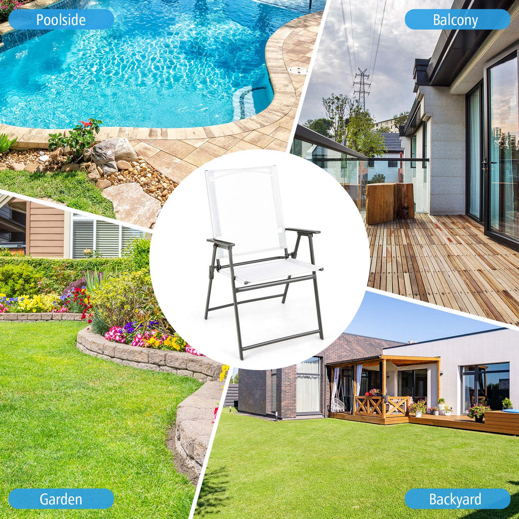 Costway 4pcs Patio Folding Portable Dining Chairs Metal Frame Armrests Garden Black