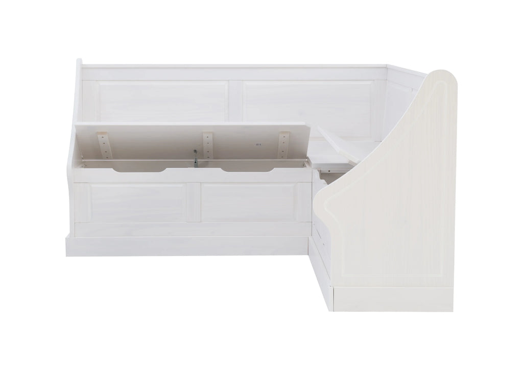 Linon Tobin Casual Wood Corner Dining Breakfast Nook Bench with Storage, White