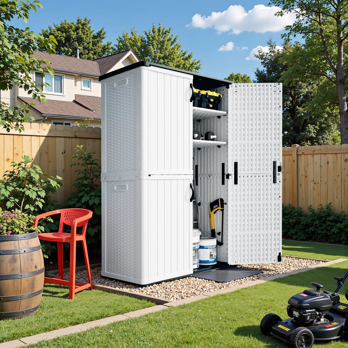 Devoko 26 Cu.ft Resin Outdoor Storage Shed, With Stable Floor and Lockable Door, All-Weather Storage Shed, Beige