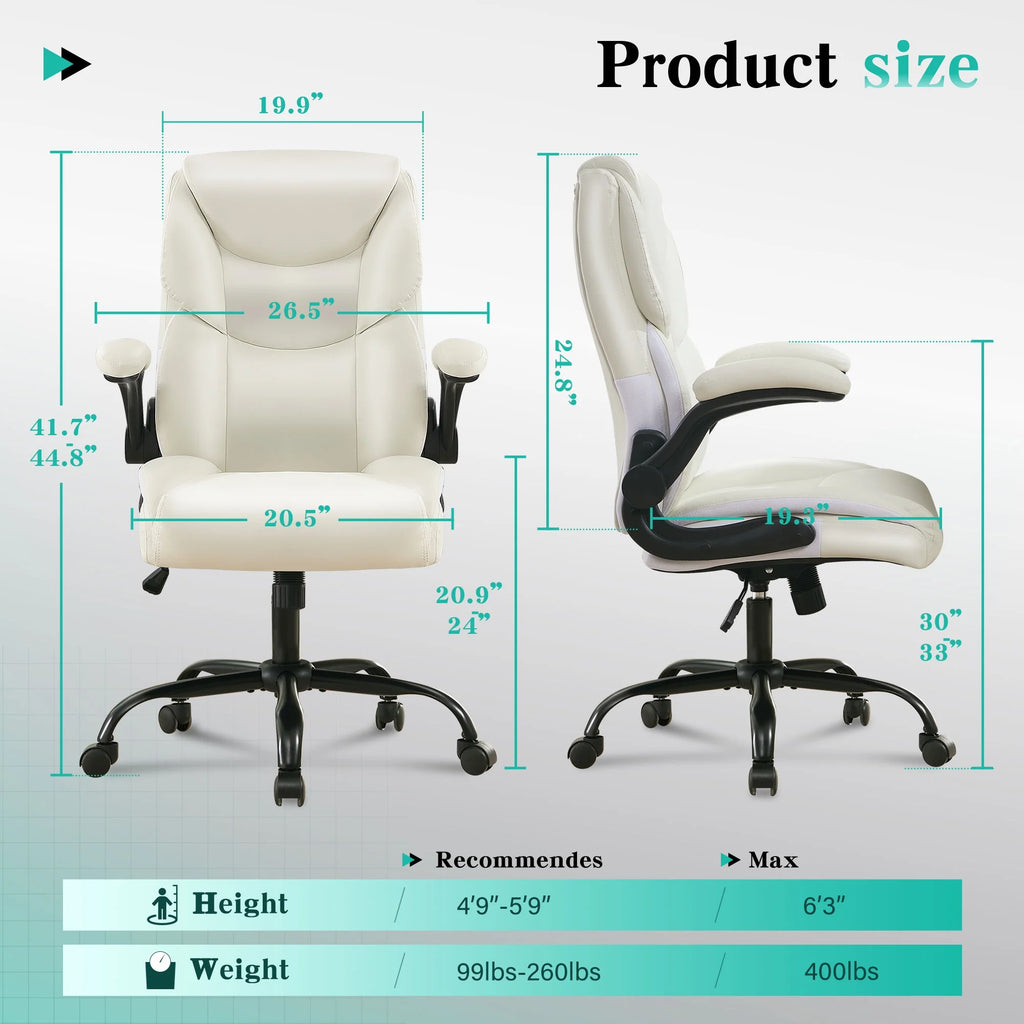 JONPONY Big and Tall Office Chair Wide Seat Ergonomic Computer Desk Chair High Back Executive Leather Chair Adjustable Task Chair Lumbar Back Support 8 Hours Heavy Duty Design,Black