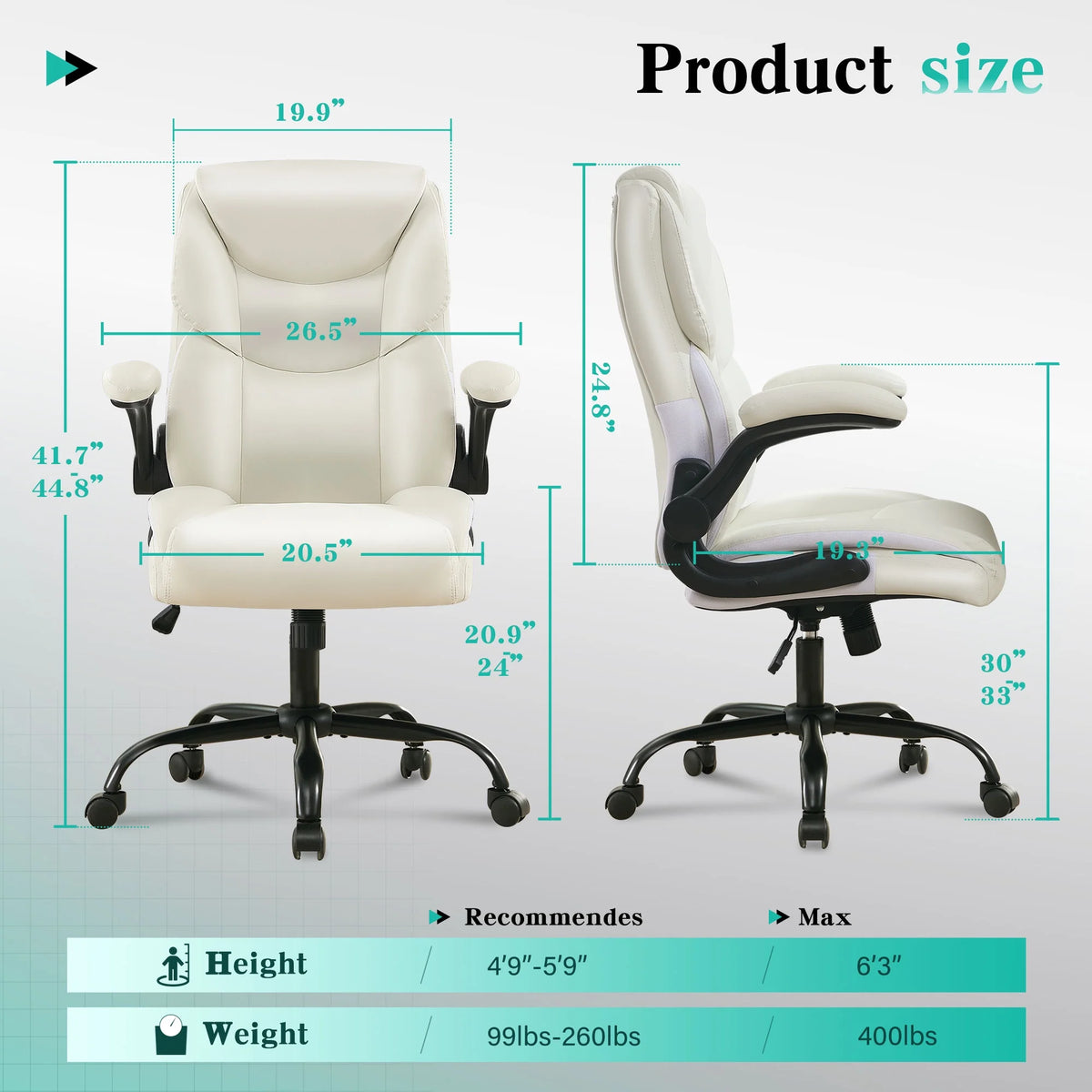 JONPONY Big and Tall Office Chair Wide Seat Ergonomic Computer Desk Chair High Back Executive Leather Chair Adjustable Task Chair Lumbar Back Support 8 Hours Heavy Duty Design,Black