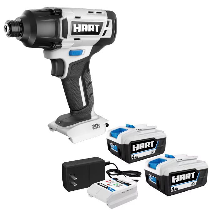 HART 20-Volt Cordless 1/4 Hex Impact Driver 2-Pack 4AH Battery Kit Bundle