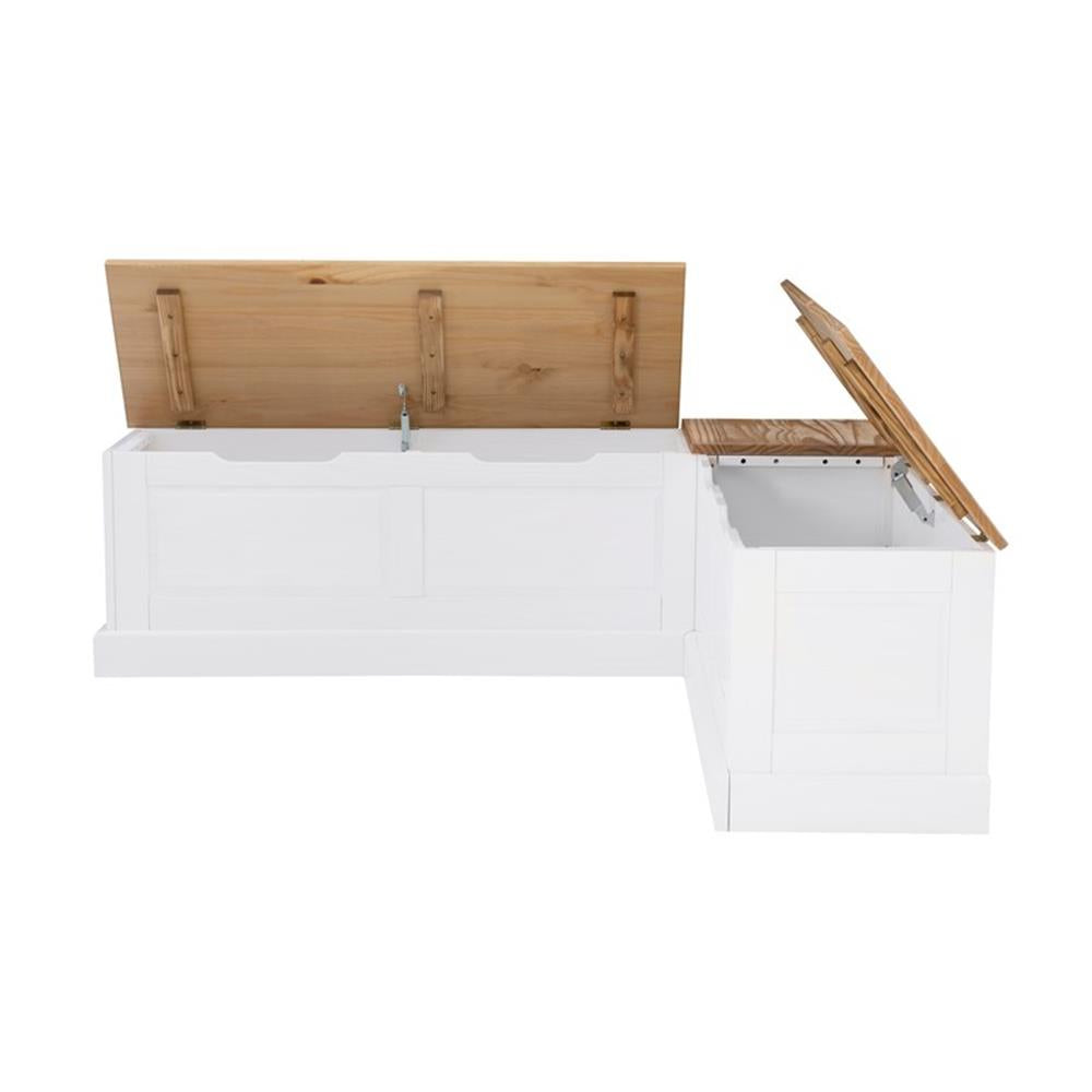 Pemberly Row Natural White Wood Nook With Green Polyester Fabric Cushions