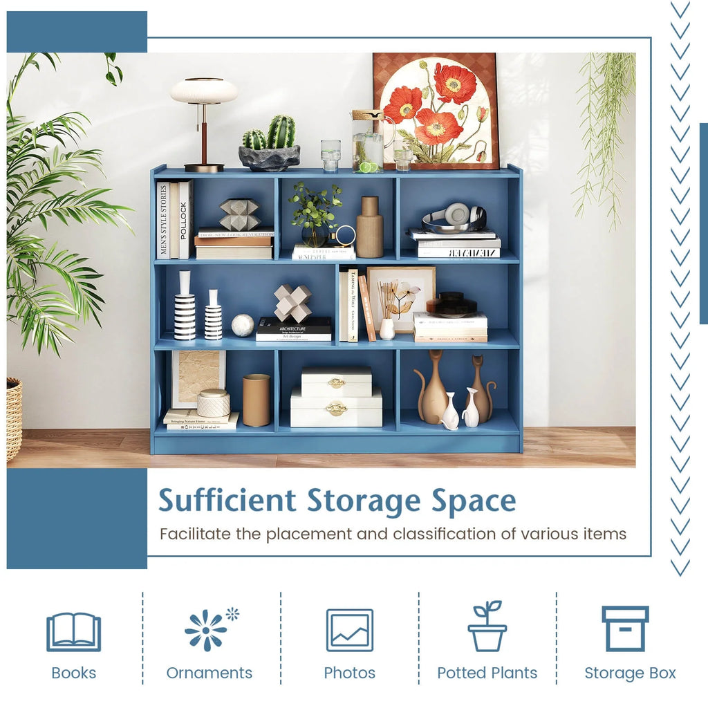 Costway 3-tier Open Bookcase 8-Cube Floor Standing Storage Shelves Display Cabinet White