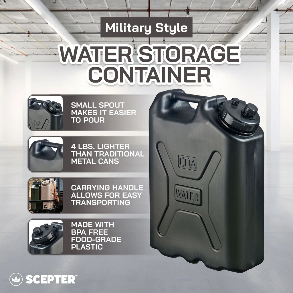 Scepter 5 Gallon Heavy Duty Military Style Water Container, (4 Pack), Black