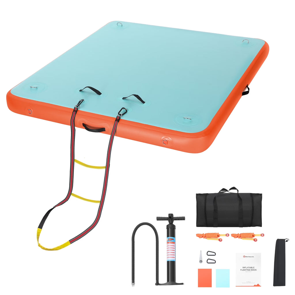 WARMOUNTS Inflatable Floating Dock, 8*6ft Air Inflatable Dock Platform, Non-Slip Water Island Float Raft with Rope Ladder for Ocean Lake River Boat