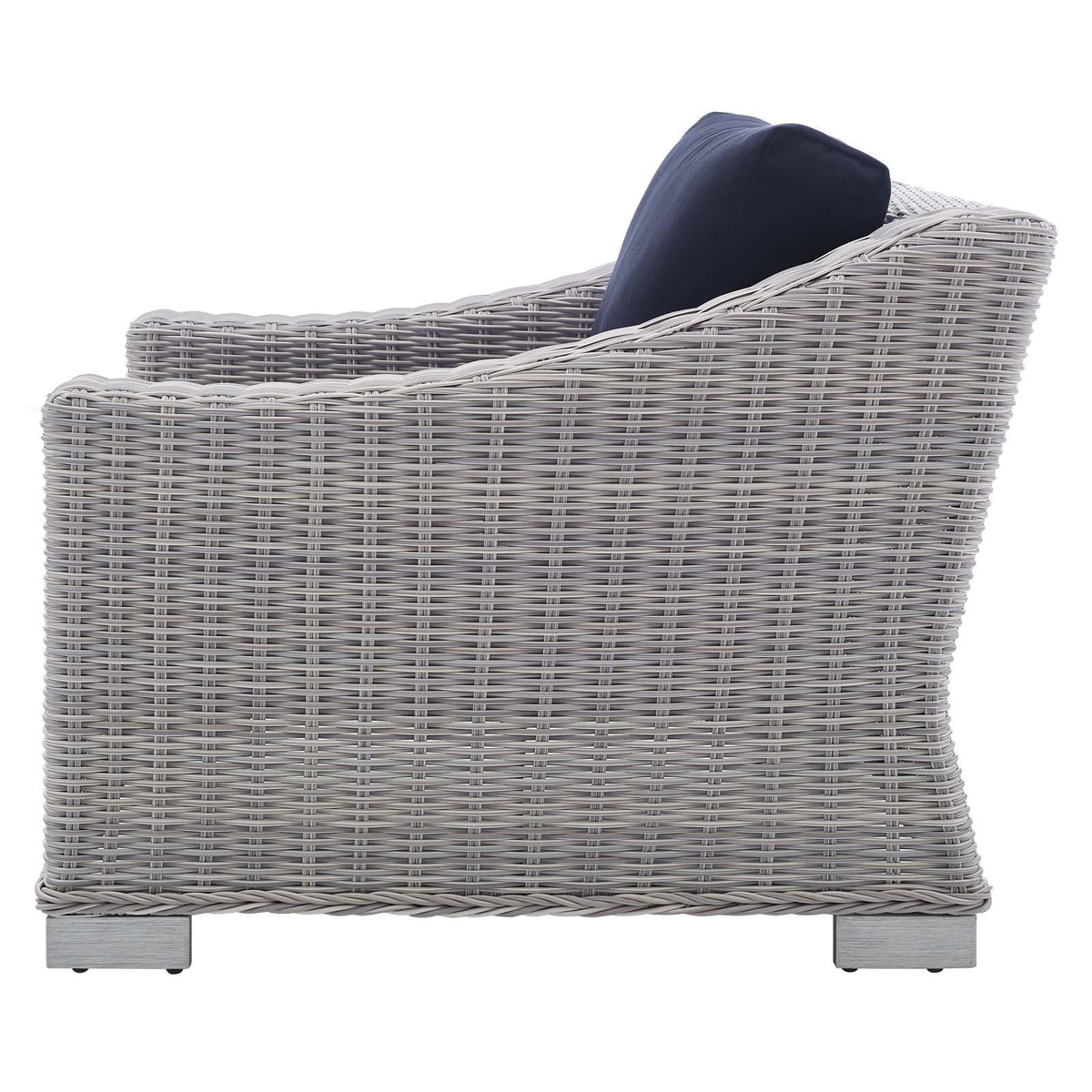 Lounge Sectional Sofa Chair Table Set, Rattan, Wicker, Light Grey Gray Blue Navy, Modern Contemporary Urban Design, Outdoor Patio Balcony Cafe Bistro Garden Furniture Hotel Hospitality