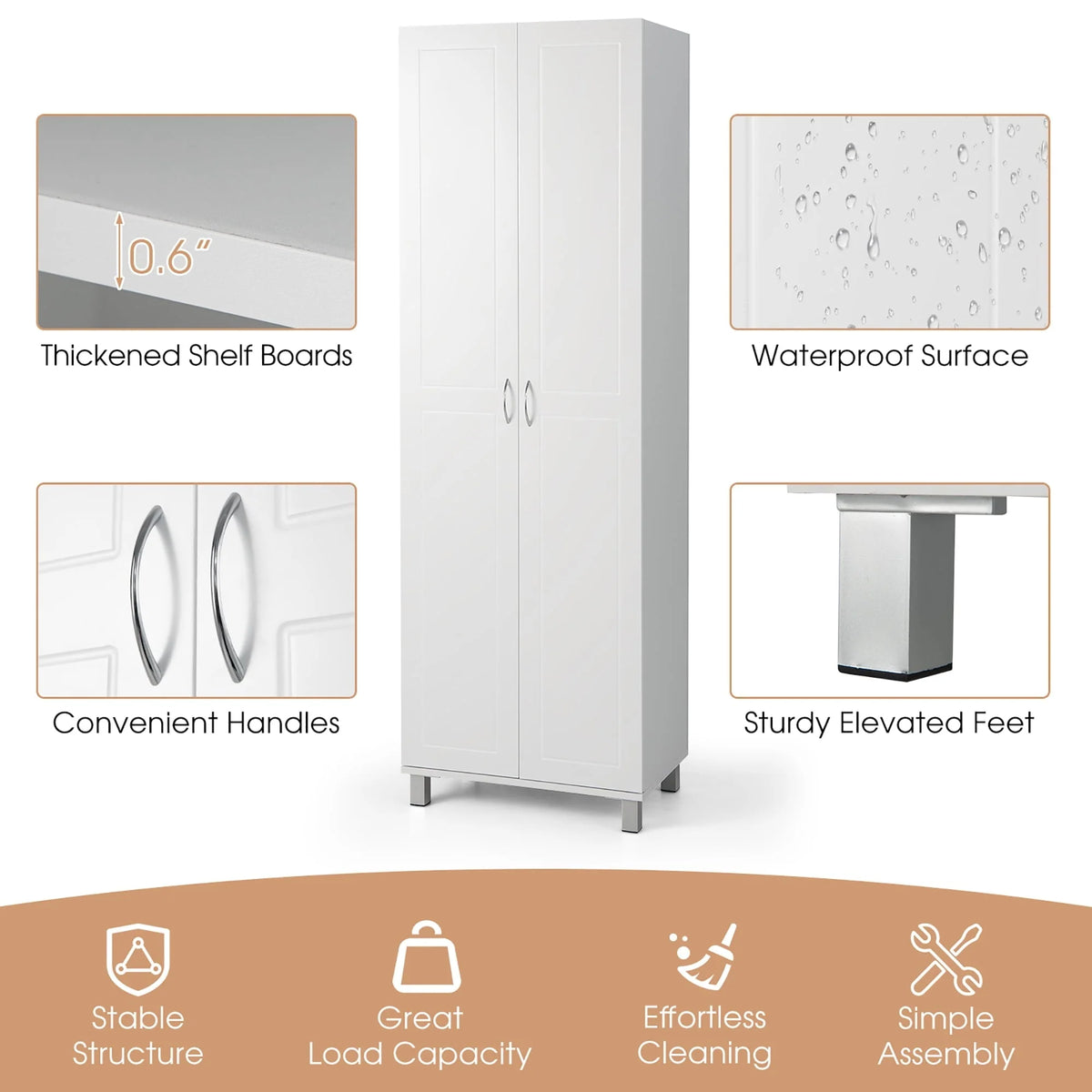 Gymax 2-Door Tall Storage Cabinet Kitchen Pantry Cupboard Organizer Furniture White