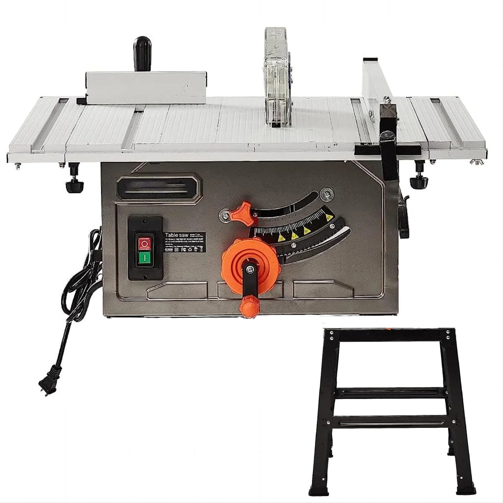 Garvee 10" Table Saw - 15A Electric Table Saw with Metal Stand, 90 Cross Cut & 0-45 Bevel Cut, Cutting Speed Up to 5000RPM Multifunctional Saw Adjustable Blade Height for Woodworking,Gray