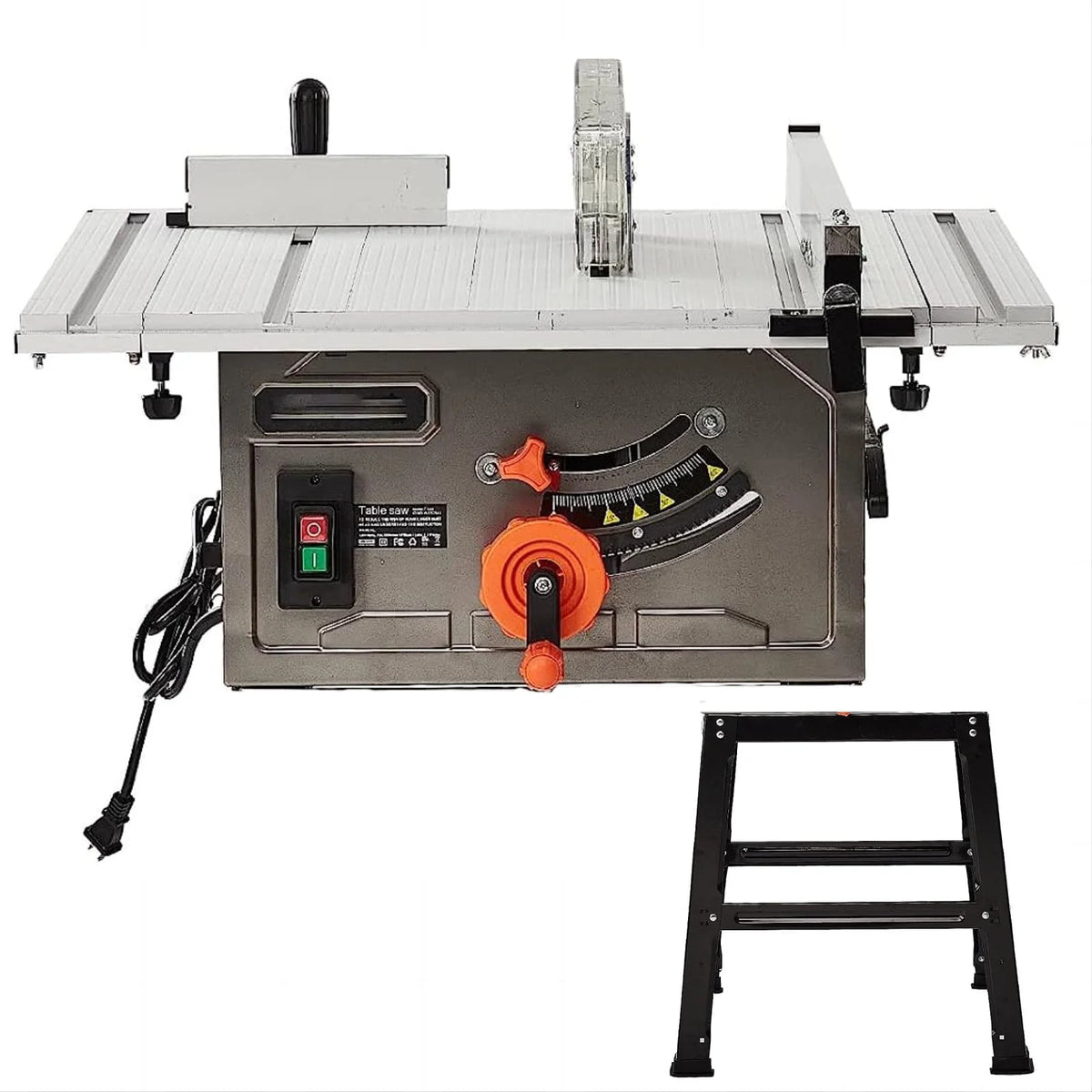 Garvee 10" Table Saw - 15A Electric Table Saw with Metal Stand, 90 Cross Cut & 0-45 Bevel Cut, Cutting Speed Up to 5000RPM Multifunctional Saw Adjustable Blade Height for Woodworking,Gray