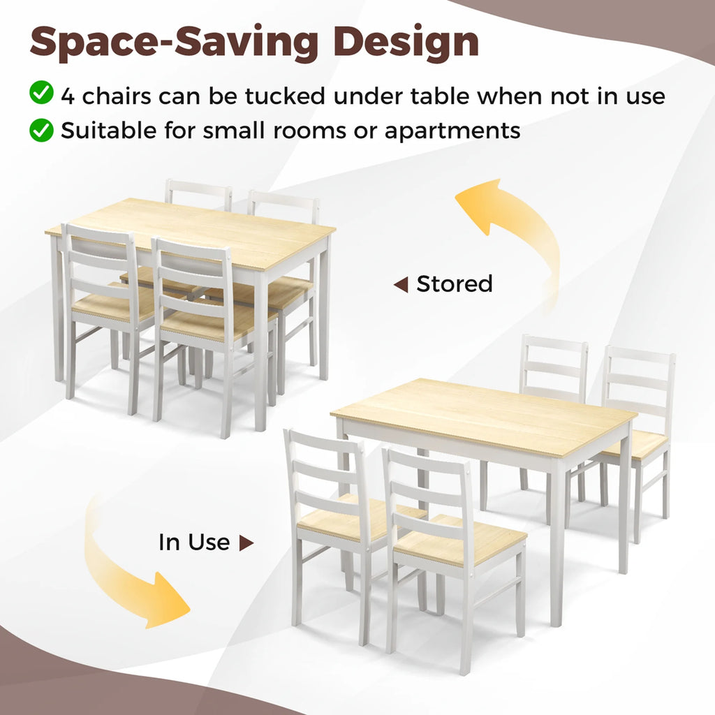 Costway 5-Piece Dining Set Solid Wood Kitchen Furniture with Rectangular Table & 4 Chairs