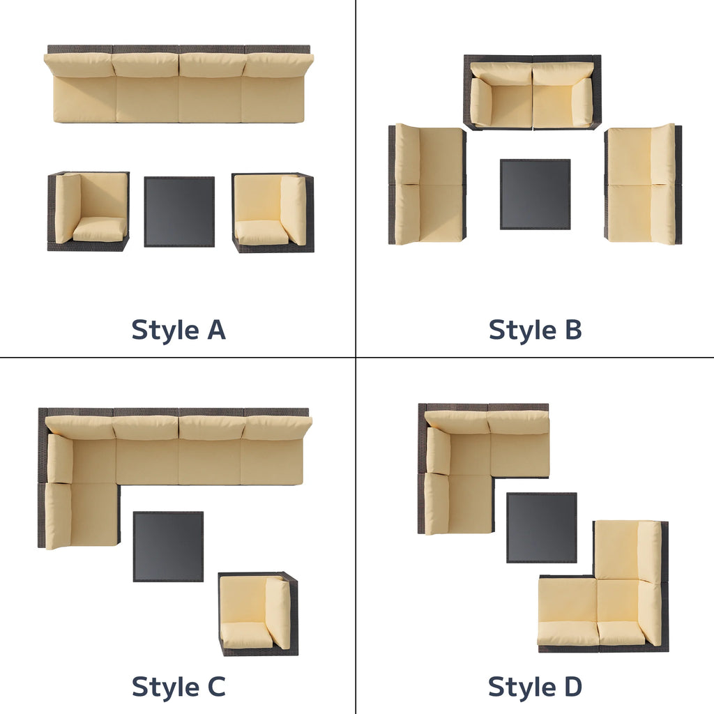7 Piece Outdoor Patio Furniture Set, Asofer Rattan Wicker Outdoor Conversation Sectional Sofa Set, Gray