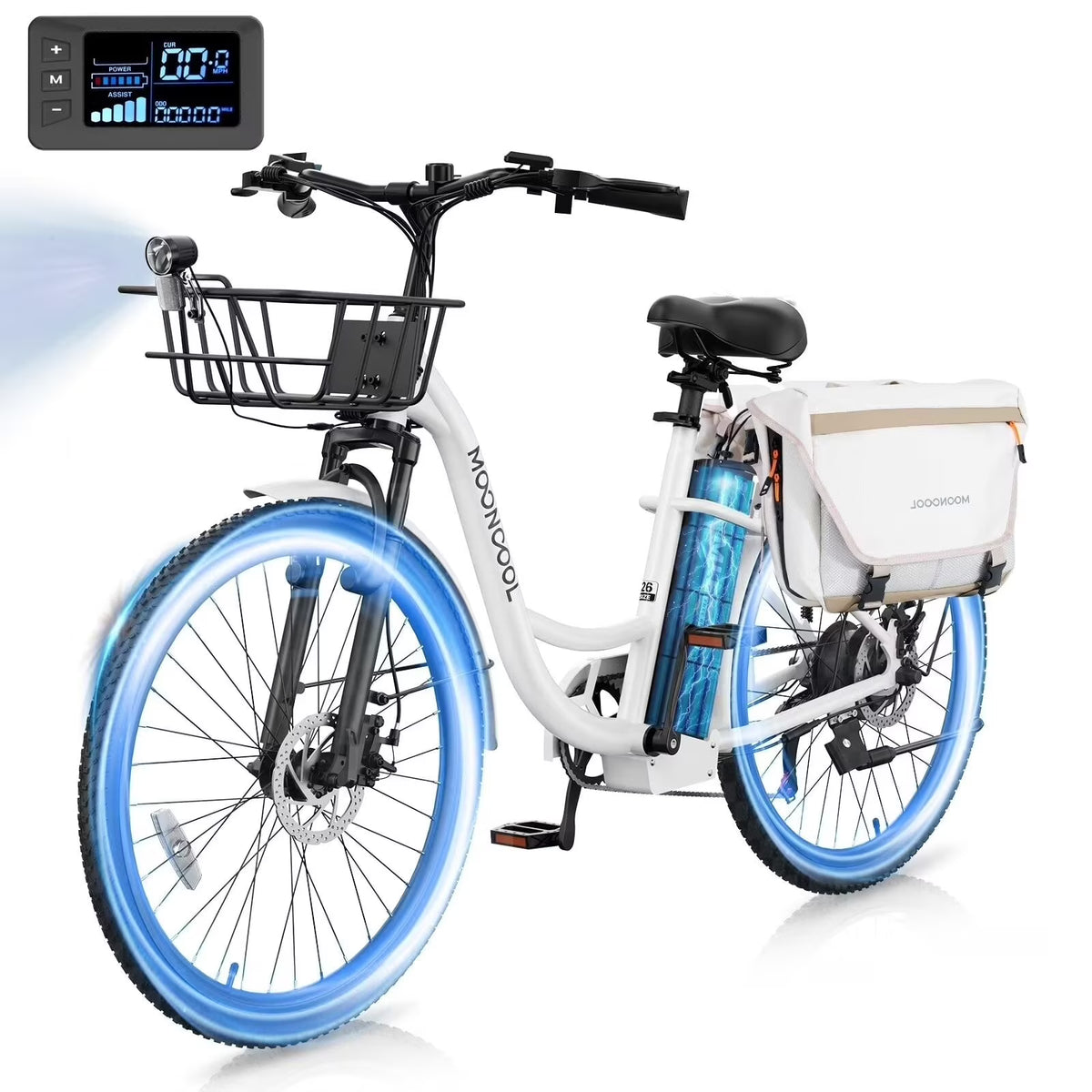 MOONCOOL Electric Bicycle for Adults 350W , 7-Speed Ebike with 36V 10.4Ah Removable Battery 40 Miles Range , 20 mph Electric Commuter Bike for Women Men, Certified to UL 2849 by SGS