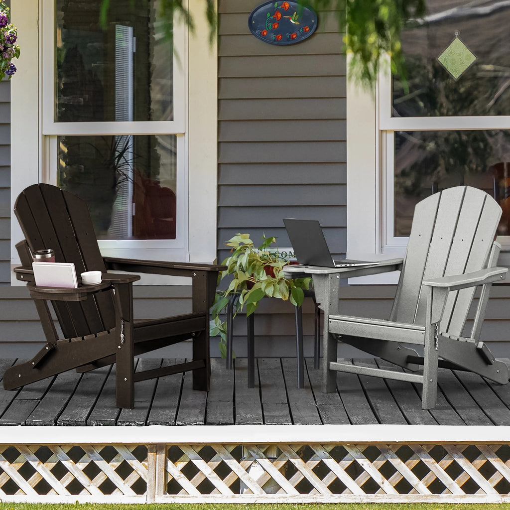 FOOWIN HDPE Plastic Adirondack Chairs Set of 4, Black