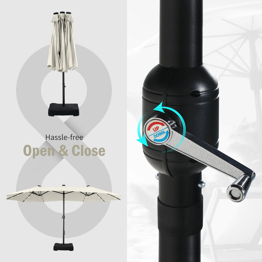 Summit Living 15 FT Double-Sided Solar Patio Umbrella with Base Large Outdoor Umbrella with LED Solar Lights - Haze Blue