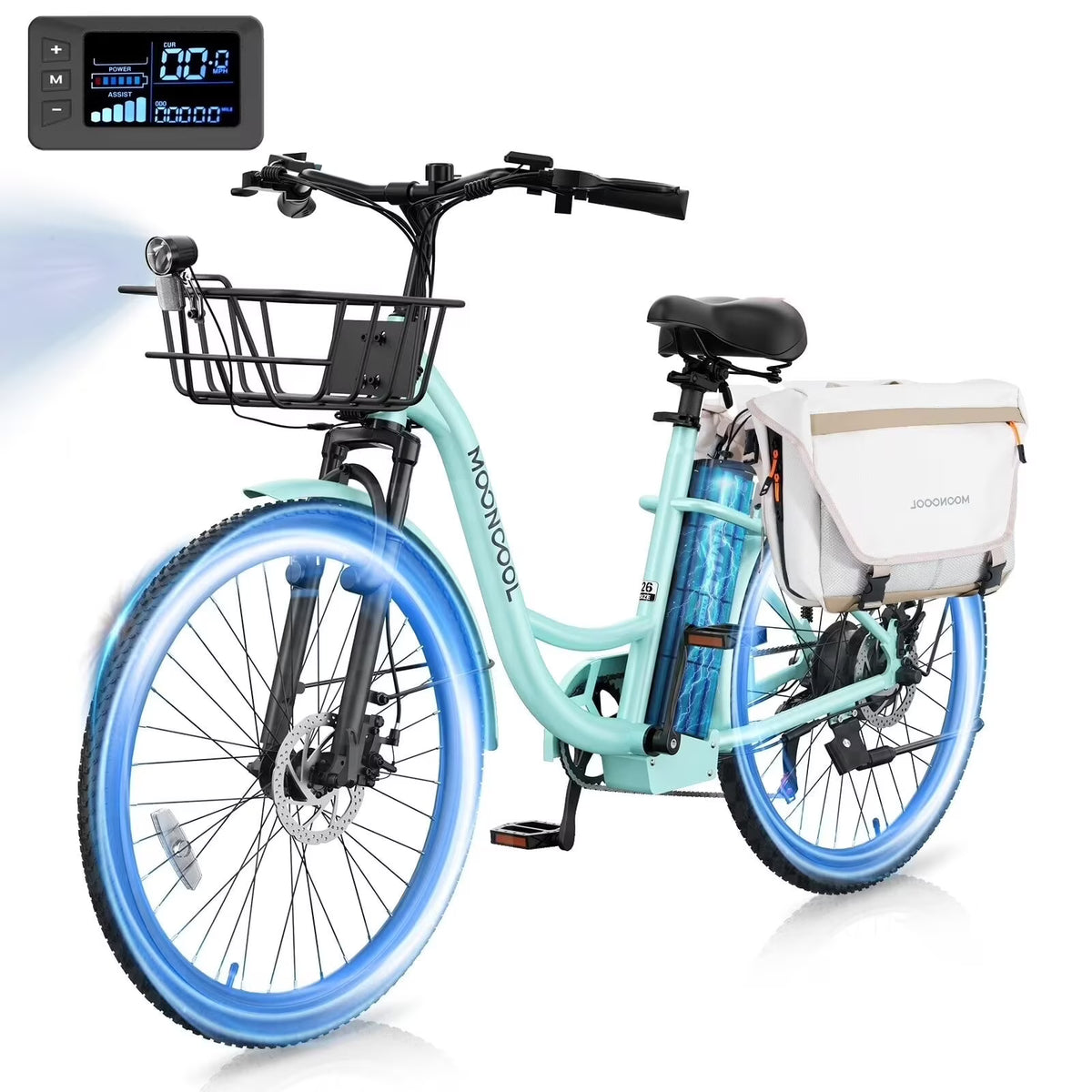 MOONCOOL Electric Bicycle for Adults 350W , 7-Speed Ebike with 36V 10.4Ah Removable Battery 40 Miles Range , 20 mph Electric Commuter Bike for Women Men, Certified to UL 2849 by SGS