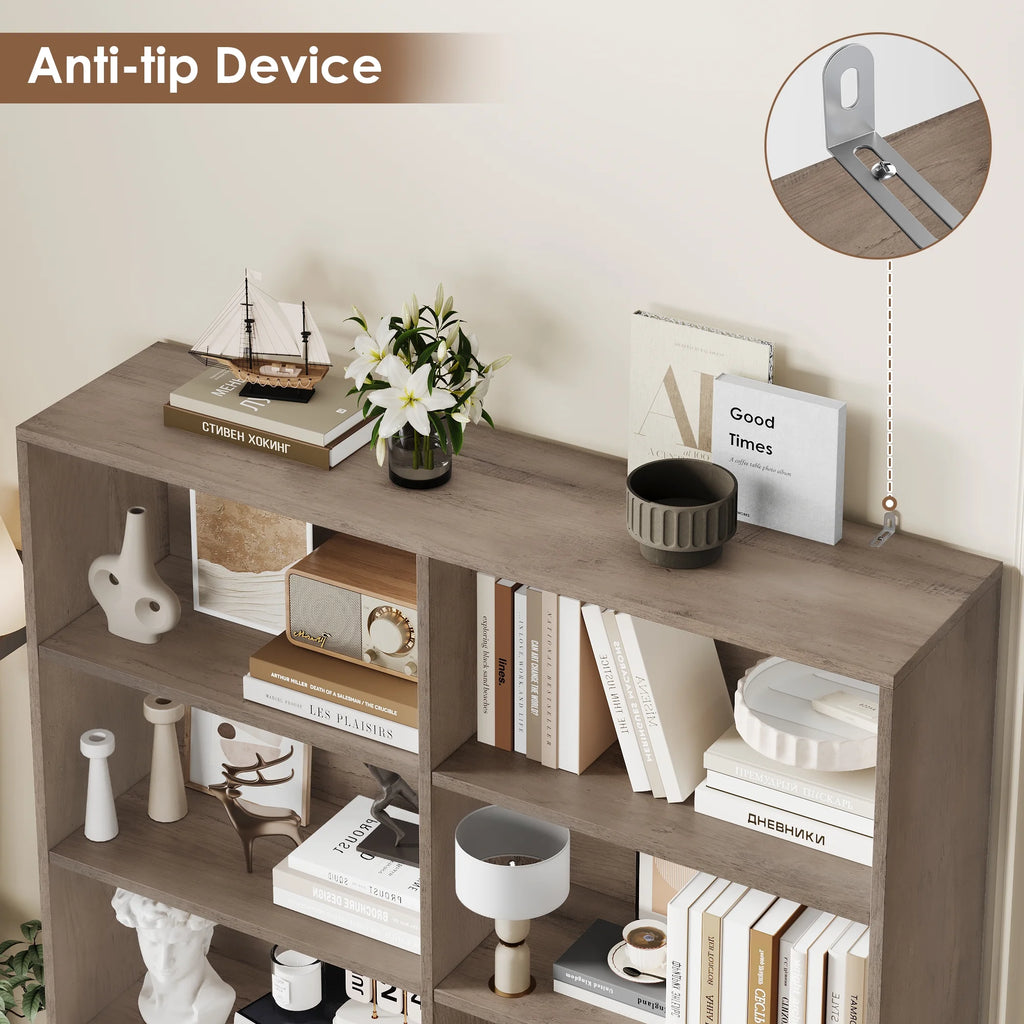 Homfa 73 Tall Bookcases with Doors, 8 Cubes 6-Tier Double Row Bookshelf, White Bookcase for Living Room Home Office