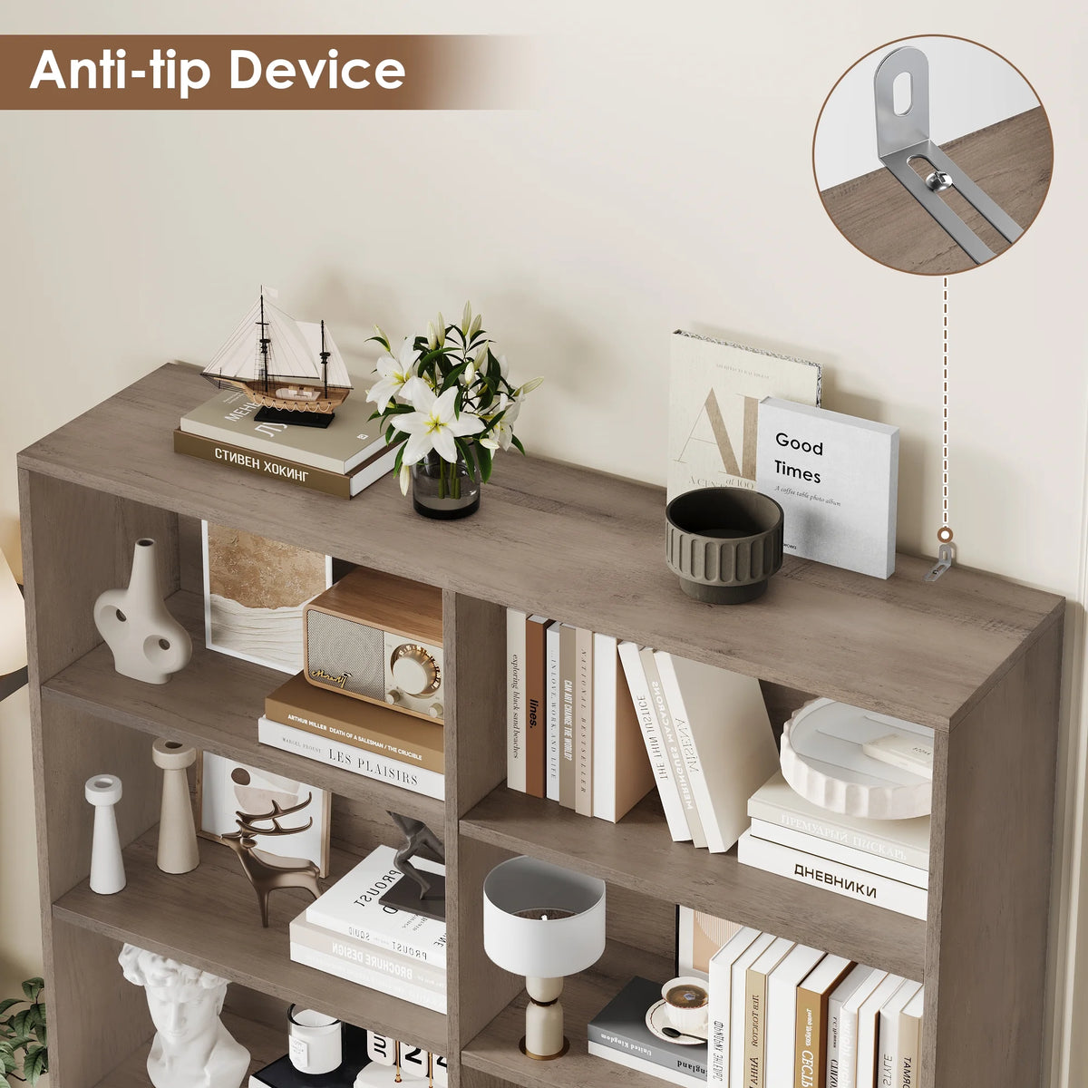 Homfa 73 Tall Bookcases with Doors, 8 Cubes 6-Tier Double Row Bookshelf, White Bookcase for Living Room Home Office