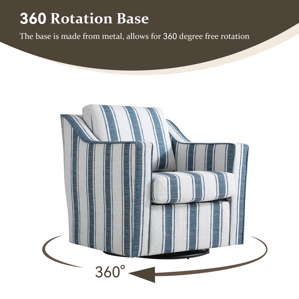 Swivel Accent Chair for Living Room, Modern Upholstered Barrel Arm Chair with Plump Back Pillow, Comfy Club Sofa Reading Chair for Adults (Chenille Navy, Set of 1)