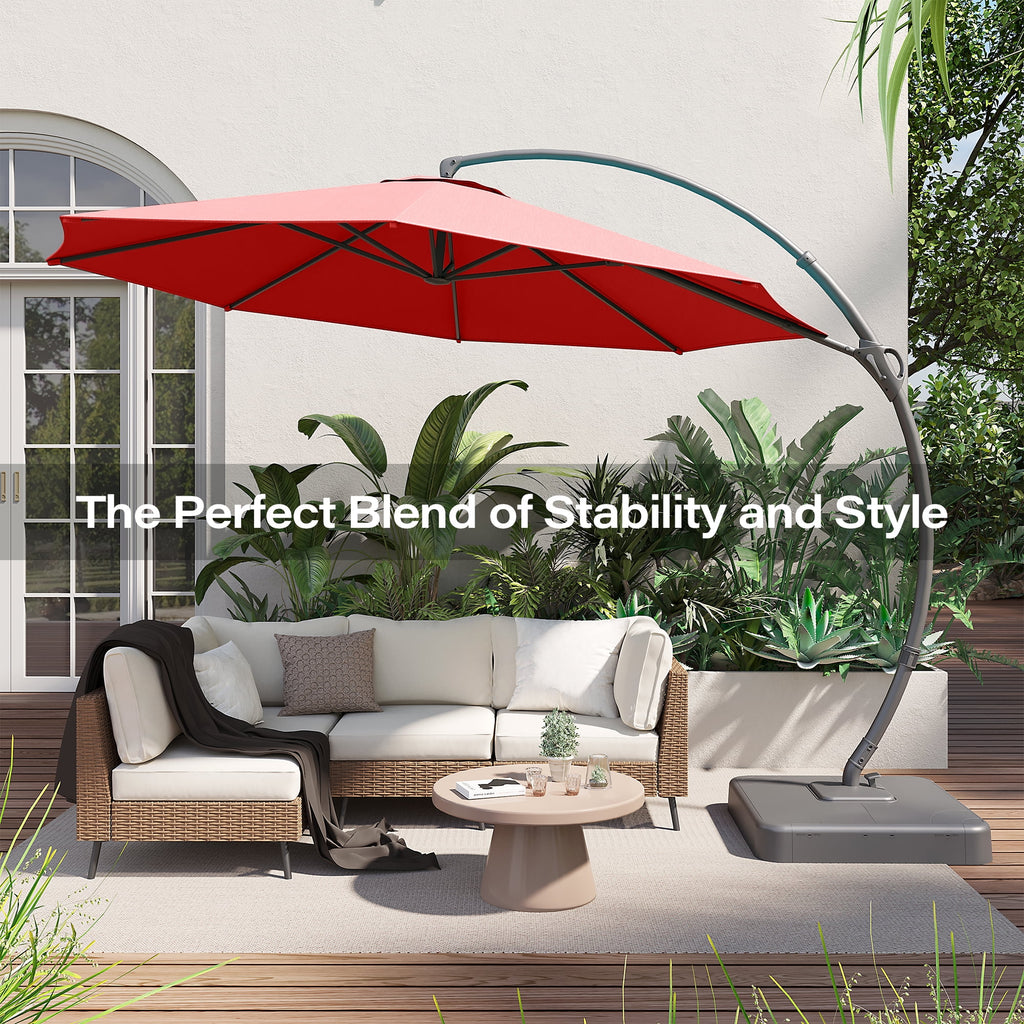 LAUSAINT HOME 11FT Patio Umbrella with Base, Outdoor Deluxe Curvy Cantilever Umbrella for Patio Pool Deck, Champagne