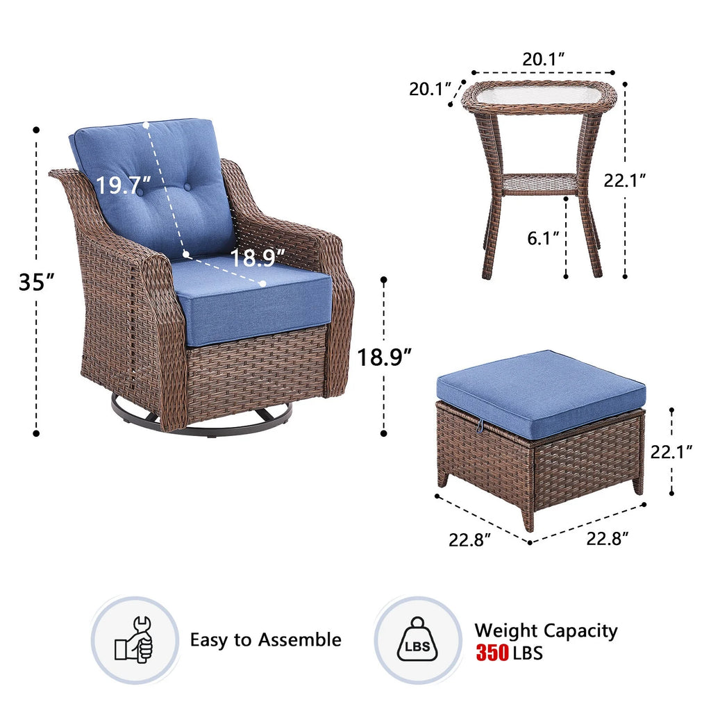 Bellefurn Outdoor Patio Furniture Set with Fire Pit and Swivel Rocker Chair,High-Back Wicker Outdoor Conversation Sets with 3 Seater Couch and Side Table Set for Porch,Deck,Garden