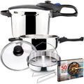 MAGEFESA Favorit Six Stainless Steel  Pressure Cooker Set, 3.2 Qt & 6.3 Qt, Induction Compatible Special Edition (Steam Basket, Lid & Recipe Book)