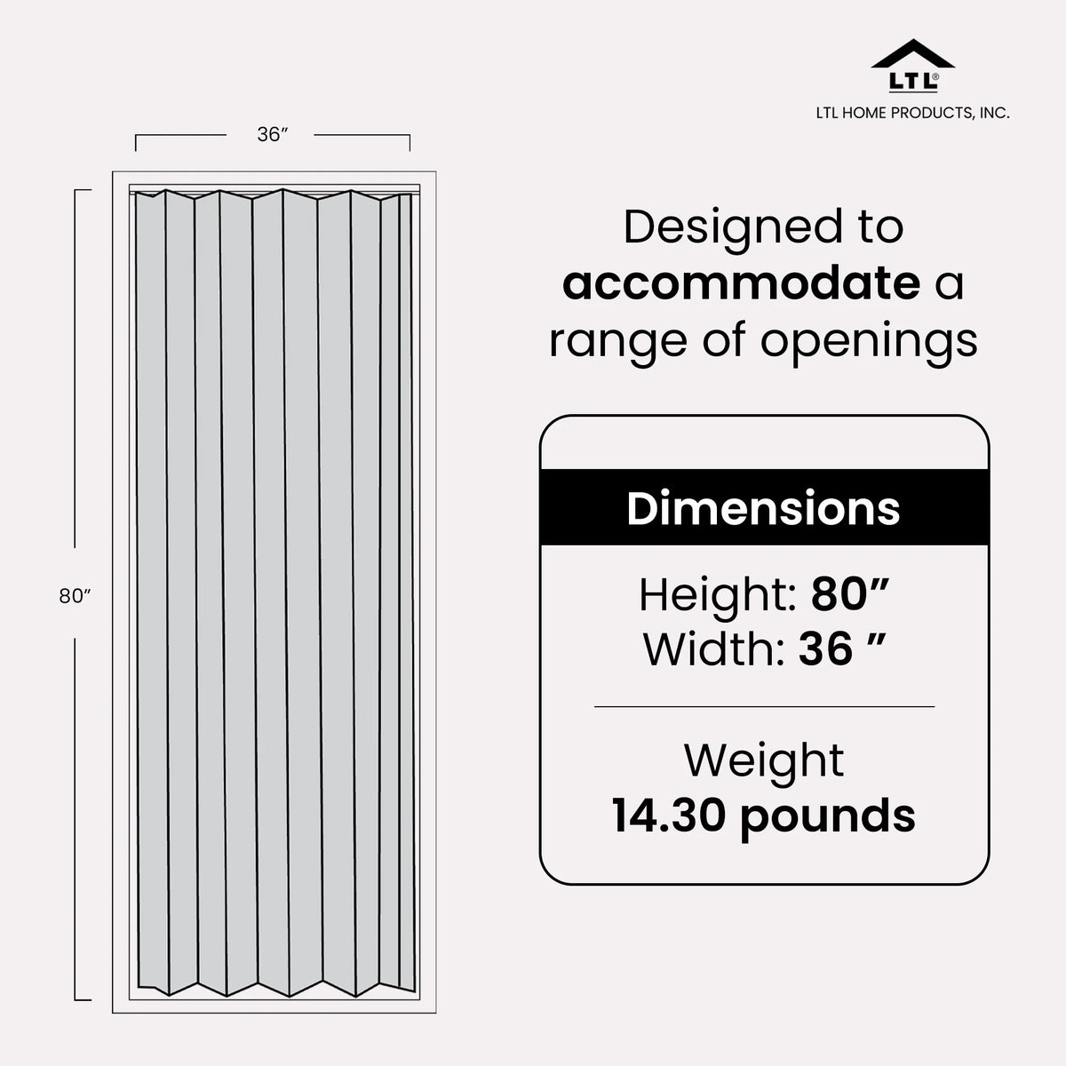 LTL Home Products EL4880S Spectrum Elite Vinyl Accordion Door, Elite Silver