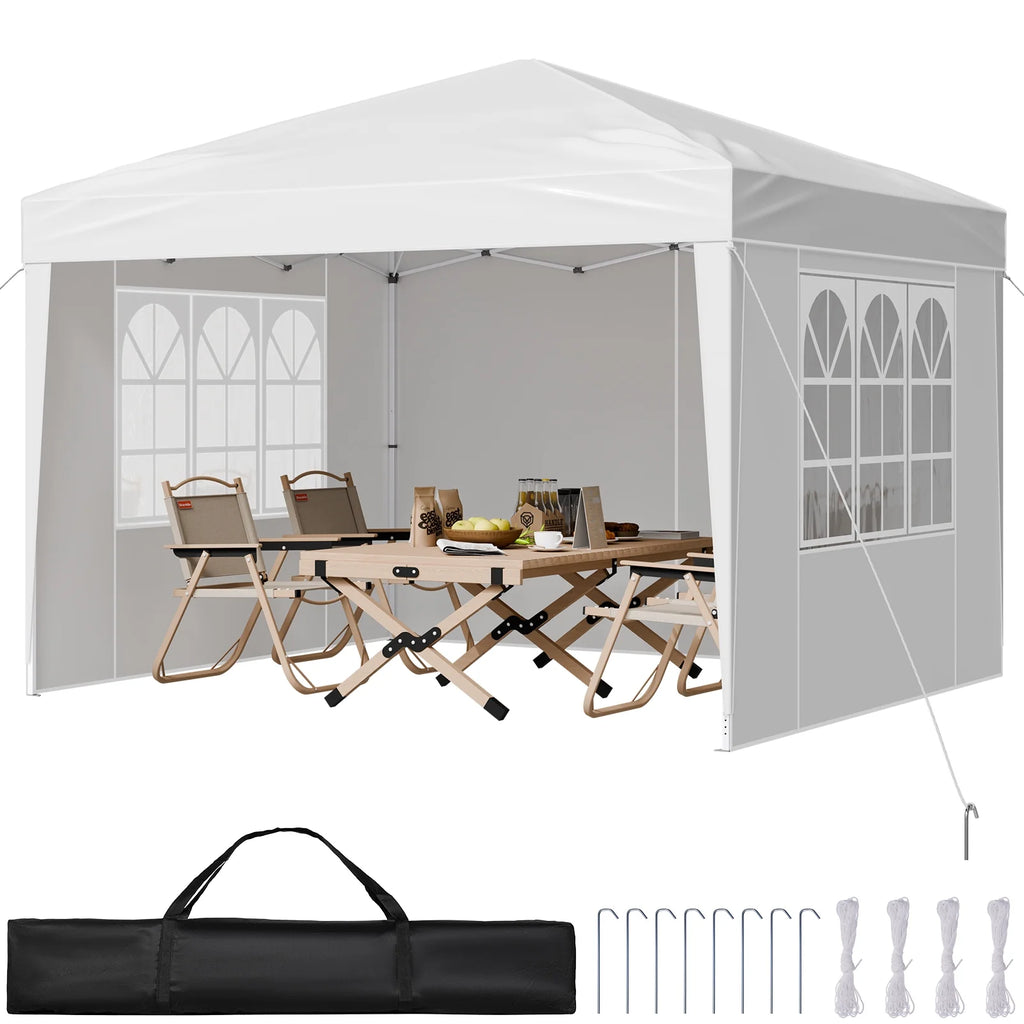 KFFKFF 10 x 10 FT Pop-Up Canopy Tent with Adjustable Height, 3 Sidewalls, and 2 Ventilated Windows, Portable Outdoor Shelter for Events, Patio, Backyard, Parties, and Parking
