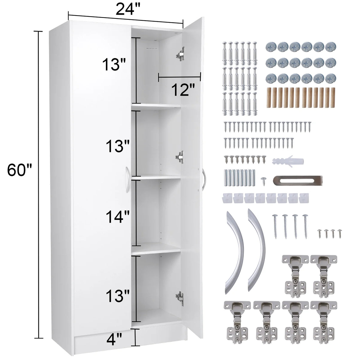 KFFKFF Kitchen Pantry Cabinet with Doors and Adjustable Shelves 24" x 12" x 60" Tall Food Pantry Storage Cabinet for Kitchen, Living Room and Dinning Room 110LB Loading