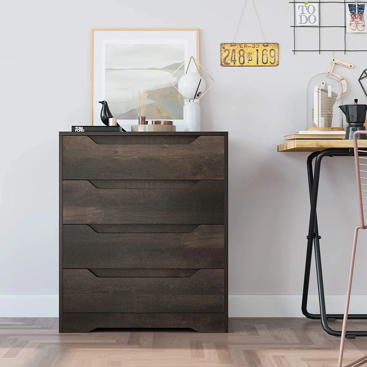 Homfa 4 Large Drawers Dresser, Modern Wood Chest of Drawers for Bedroom Hallway Living Room, White