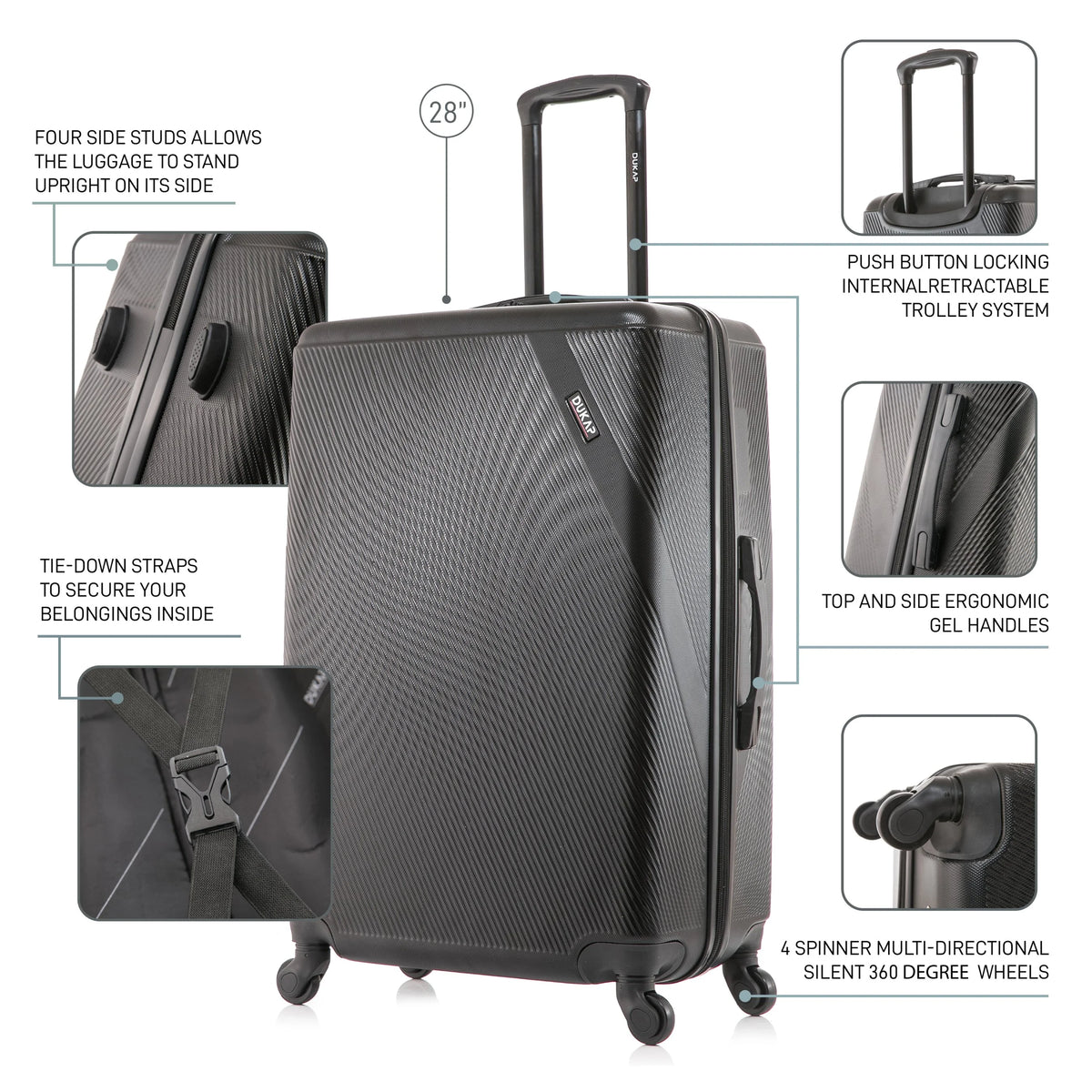 DUKAP Discovery 28" Hardside Lightweight Luggage with Spinner Wheels, Handle and Trolley, Pink