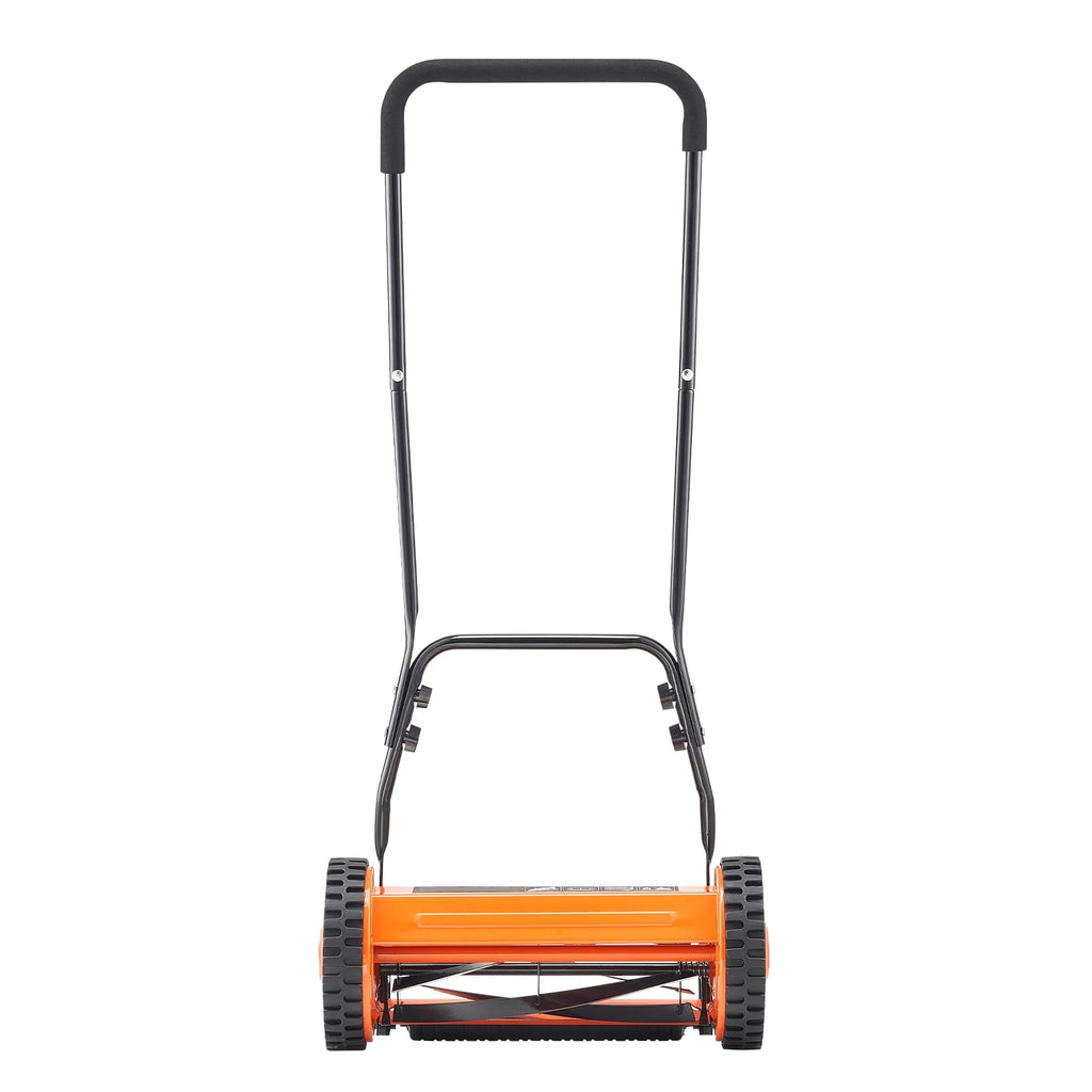 KFFKFF 16-Inch Manual Push Reel Lawn Mower, 5-Blade Design, Adjustable Cutting Height from 0.6 to 1.75 Inches, Walk-Behind Mower with Grass Collection Bag for Lawns, Driveways, and Courtyards