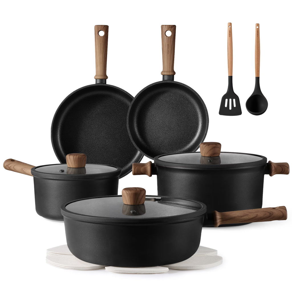 Carote 13-Pcs Nonstick Cookware Sets, Pots and Pans with Stay-Cool Handles, Induction Compatible Kitchen Set,(Black)